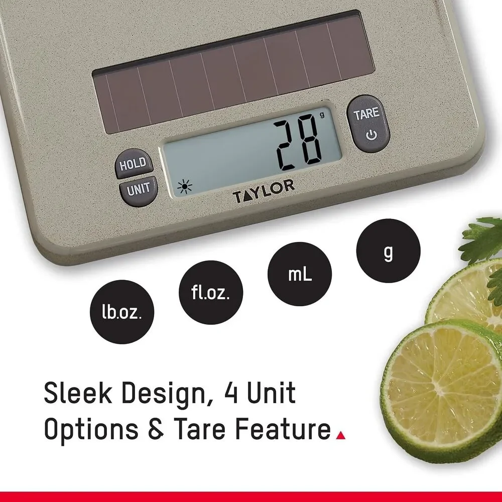 Taylor 11lb Digital Kitchen Scale – Solar Powered, No Batteries Needed Precision